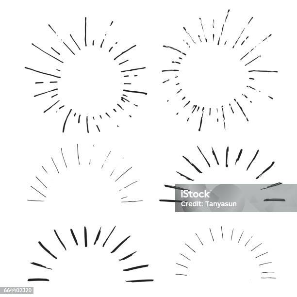 Collection Of Handdrawn Sun Bursts Stock Illustration - Download Image Now - Drawing - Activity, Drawing - Art Product, Craft