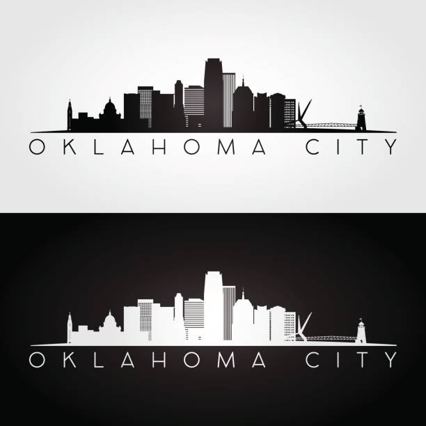 oklahoma city usa skyline und wahrzeichen silhouette, schwarz-weiß-design, vektorillustration. - tulsa stock-grafiken, -clipart, -cartoons und -symbole