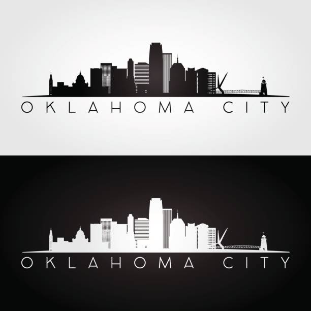 oklahoma city usa skyline i zabytków sylwetka, czarno-biały design, ilustracja wektorowa. - oklahoma stock illustrations