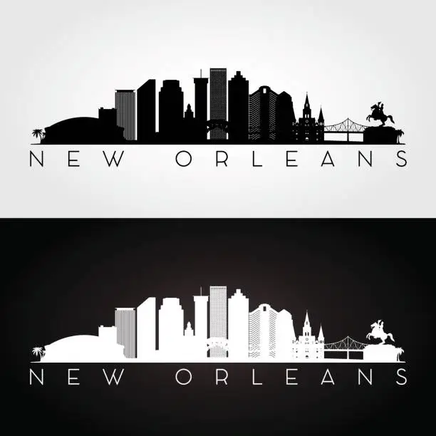 Vector illustration of New Orleans USA skyline and landmarks silhouette