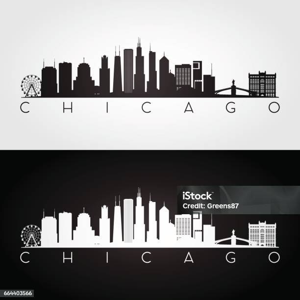 Chicago Usa Skyline En Bezienswaardigheden Silhouet Stockvectorkunst en meer beelden van Chicago - Illinois