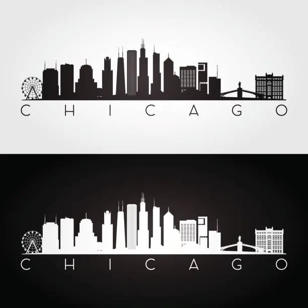 Vector illustration of Chicago USA skyline and landmarks silhouette