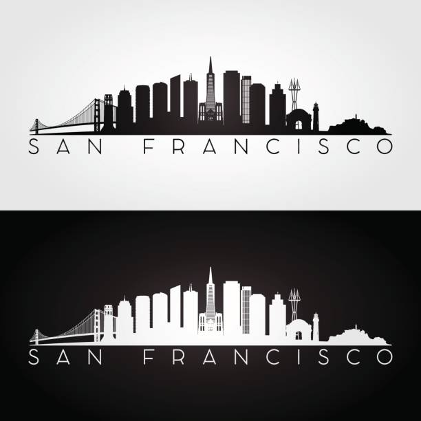 샌 프란 시스 코 미국 명소와 스카이 라인의 실루엣 - san francisco county skyline vector bridge stock illustrations