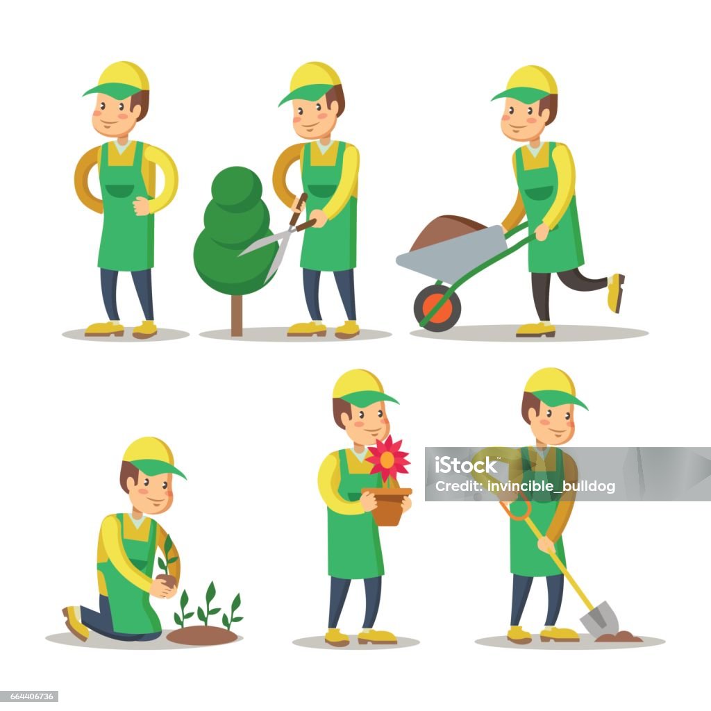 Cartoon Gardener Planting Plant. Gardening Cartoon Gardener Planting Plant. Gardening. Vector illustration Gardening stock vector