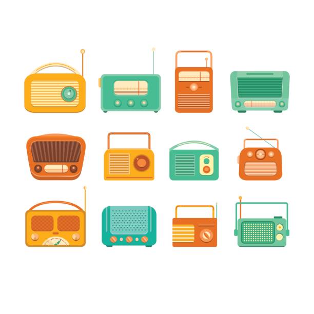 illustrations, cliparts, dessins animés et icônes de vintage magnétophone et radio. - ice hockey audio