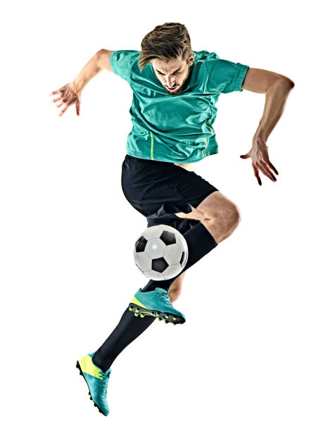 istock soccer player man jungling isolated white background 664410902