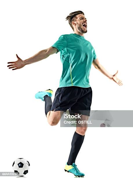 Soccer Player Man Happy Celebration Isolated Stock Photo - Download Image Now - Soccer, Soccer Player, Celebration