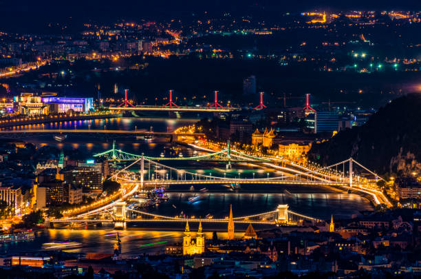 Colorful night panorama of Budapest