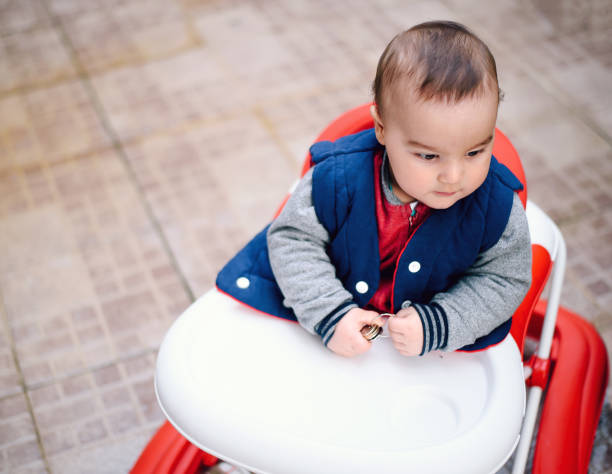 istock Cute baby in baby walker 664417742