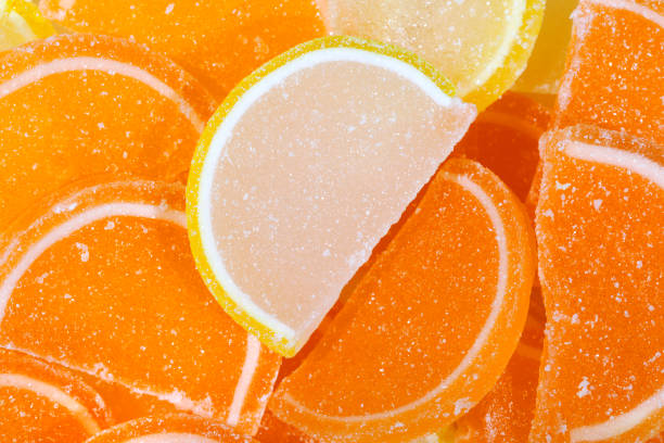 Orange and yellow Jujube jelly candies. Look like orange and lemon fruit slices.