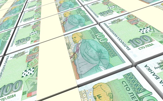 Bulgarian lev bills stacks background. 3D illustration