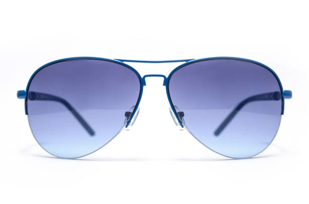 istock Sunglasses with blue glass in an iron frame isolated on white 664435478