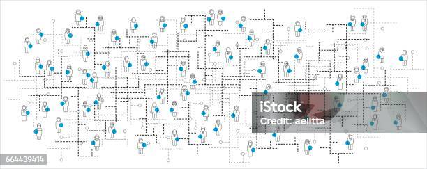 Ilustración de Ilustración De Vector De Un Esquema De Red Social Abstracta Que Contiene Los Iconos De Personas Conectados Entre Sí y más Vectores Libres de Derechos de Complejidad