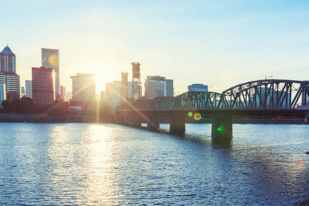Hawthorne Bridge in Portland during sunset