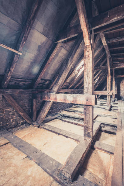 istock old garret, attic loft / roof construction 664447144