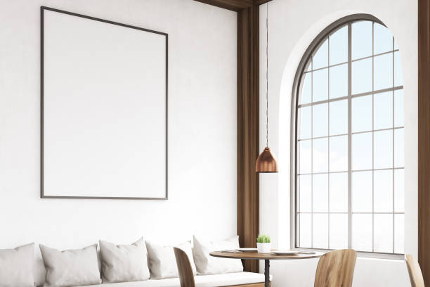istock Vertical framed poster on a cafe wall, close up 664449646