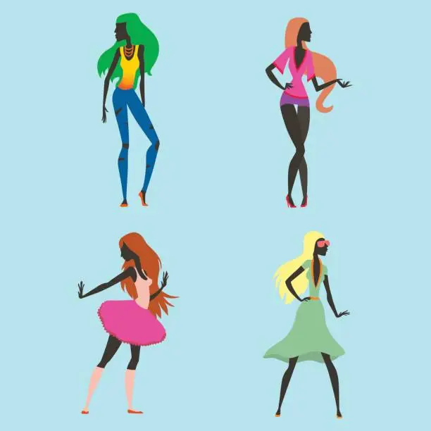 Vector illustration of Fashion look girl silhouette beautiful girl woman female and pretty, young, model, style, hair, lady character glamour cute vector illustration