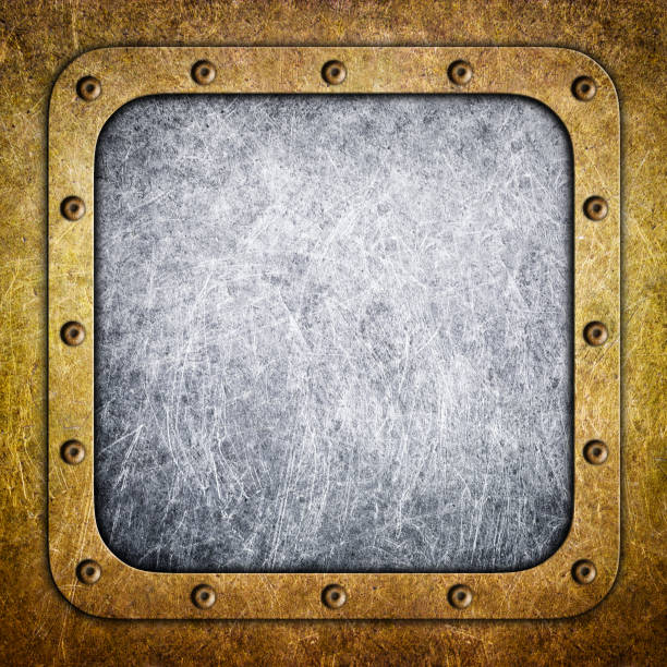 istock bronze frame, metal plate in the background. Iron template for design 664455774