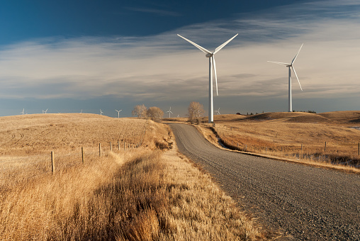 Large windmills generating alternative energy via natural resources.