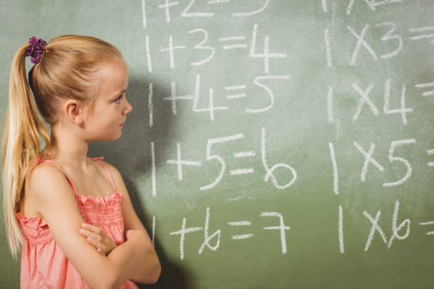istock Girl standing in front of blackboard 664461930