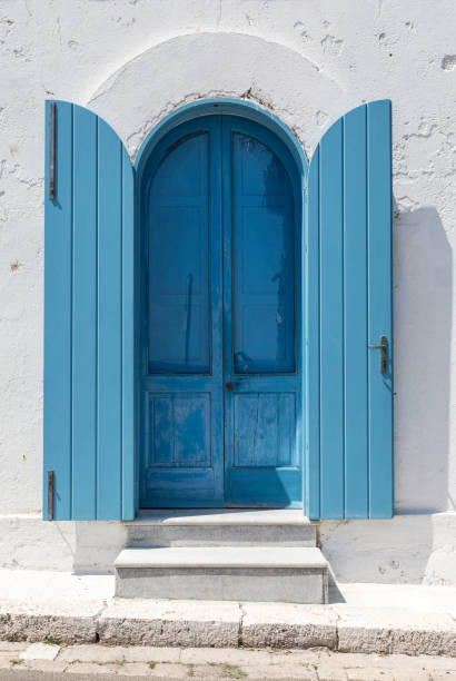 istock Old wooden blue door 664465870