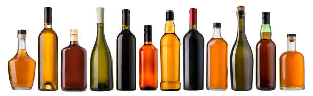istock Set of wine and brandy bottles 664466220