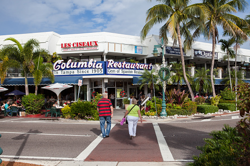 People Walking towards a Restaurant (Columbia) in St Armands Circle, Sarasota, Florida
