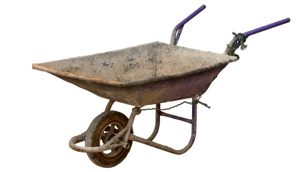 istock old rusty wheelbarrow cart isolated on white background 664484086