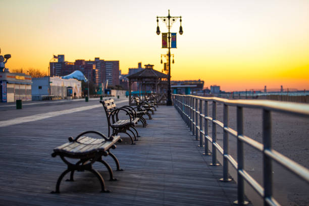 istock Benches at the pier sunset 664484394
