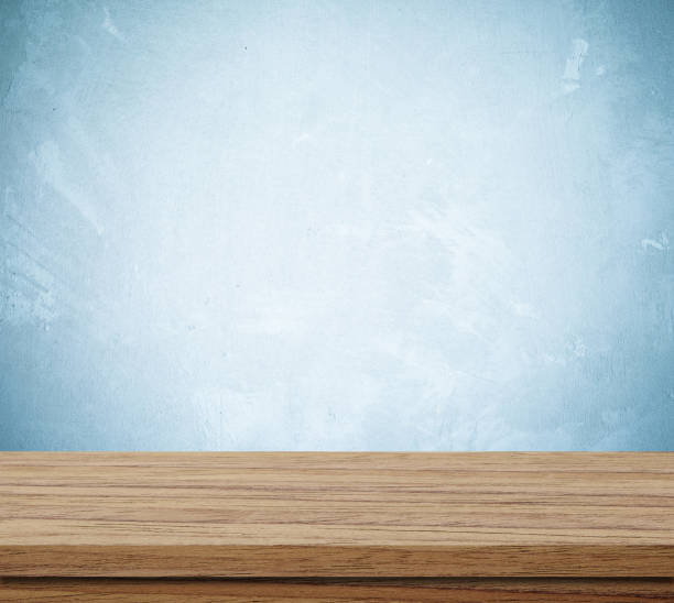 istock Empty wooden table over grunge cement wall, vintage, background, template, product display montage 664497384