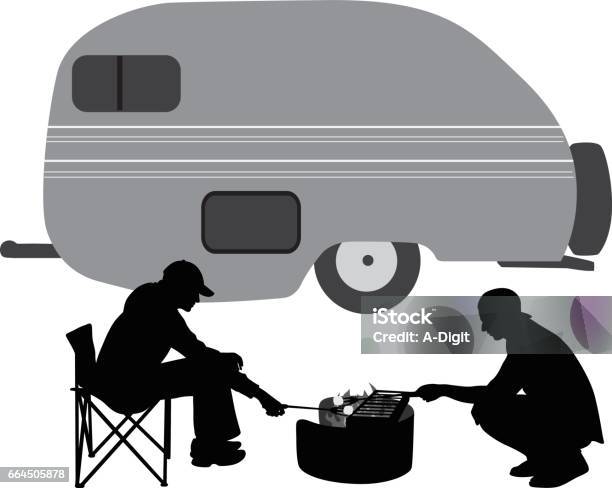 Trailer Camp Stock Illustration - Download Image Now - Camping, In Silhouette, Sitting