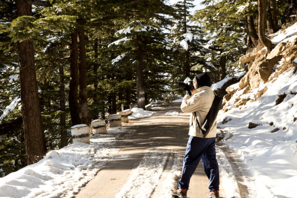 istock Photographing from snow covered mountain road 664514274