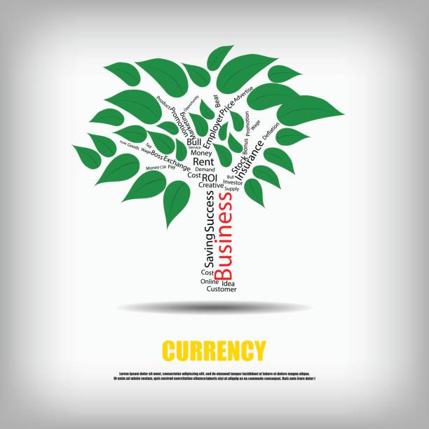 istock Vector : Business words in tree with leaves business background 664514334
