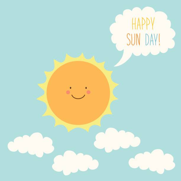 istock Cute hand drawn smiling cartoon character of Sun with speech bubble 664521532