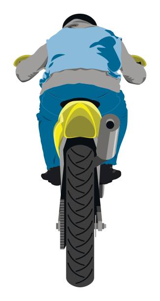 illustrazioni stock, clip art, cartoni animati e icone di tendenza di moto supermoto con guida indietro vista illustrazione vettoriale isolata - motorcycle motorcycle racing rear view riding