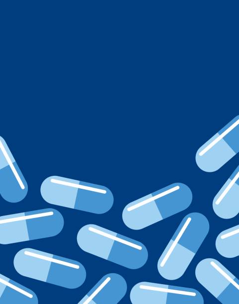 Blue Pills On A Blue Background Vector illustration of blue pill capsules on a darker blue background. nutritional supplement illustrations stock illustrations