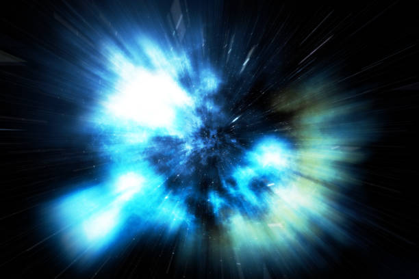 アクロスザユニバース。宇宙を旅します。時間旅行。コスモスに一時的な領域を克服するシーン。3 d レンダリング - plasma blue abstract flame点のイラスト素材／クリップアート素材／マンガ素材／アイコン素材