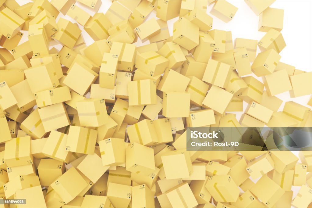 Stack of cardboard delivery boxes or parcels background. 3d rendering Stack of cardboard delivery boxes or parcels background, 3d rendering Blank Stock Photo