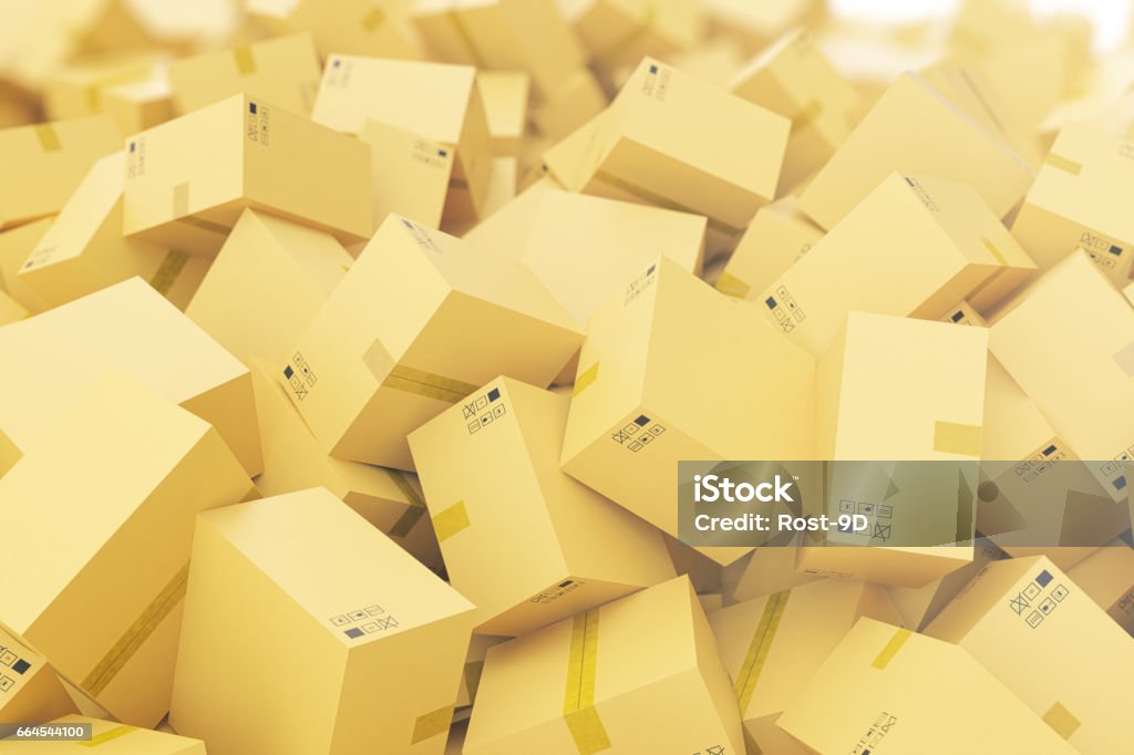 Stack of cardboard delivery boxes or parcels background. 3d rendering Stack of cardboard delivery boxes or parcels background, 3d rendering Box - Container stock illustration