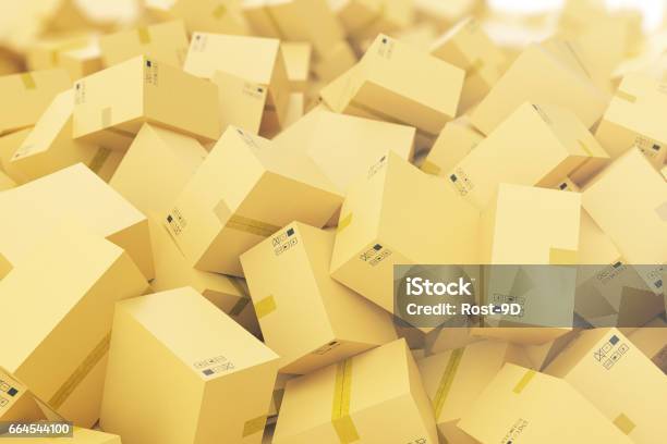 Stack Of Cardboard Delivery Boxes Or Parcels Background 3d Rendering Stock Illustration - Download Image Now