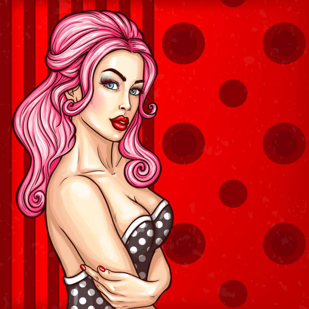 ilustrações, clipart, desenhos animados e ícones de pino de pop art vector a ilustração de uma garota sexy em um vestido sedutor em algum lugar convida... - sex symbol female women cartoon