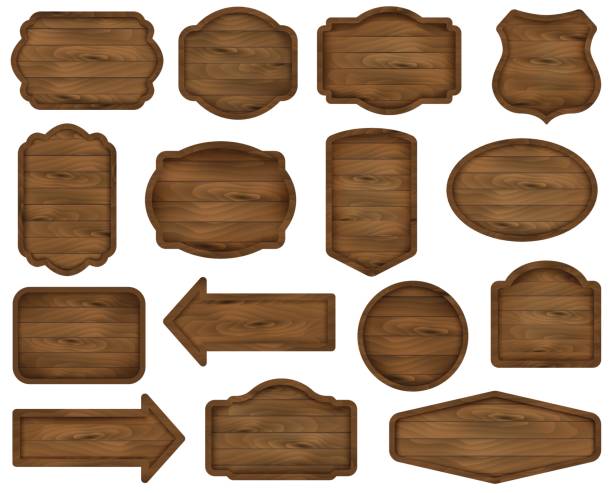 Wooden stickers, label collection. Wooden sign boards. vector art illustration