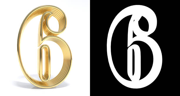istock Golden number six on white background with drop shadow and alpha channel. 3D illustration 664552264