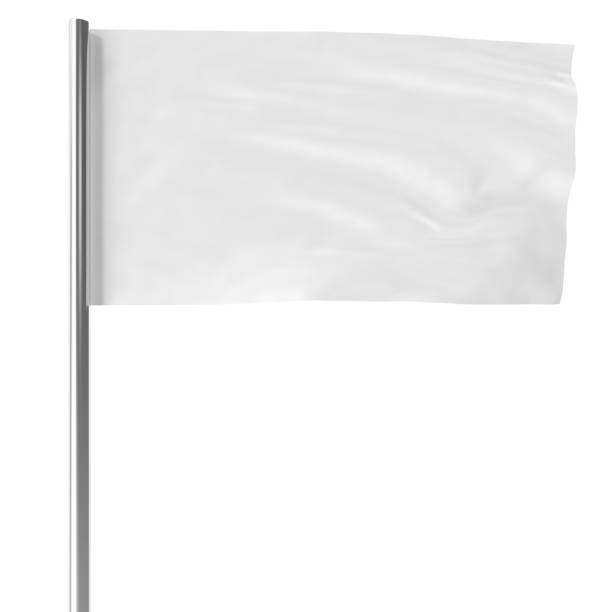 istock White on flagpole flying in the wind empty mock-up flag isolated. 3d rendering 664556630