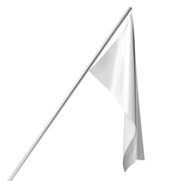 istock White flag on flagpole at rest empty mockup, flag isolated on white background. Blank Mock-up for your design projects. 3d rendering 664556646