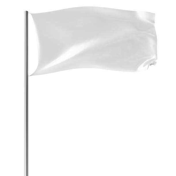 istock White flag on flagpole flying in the wind empty mock-up, flag isolated on white background. Blank Mock-up for your design projects. 3d rendering 664556652