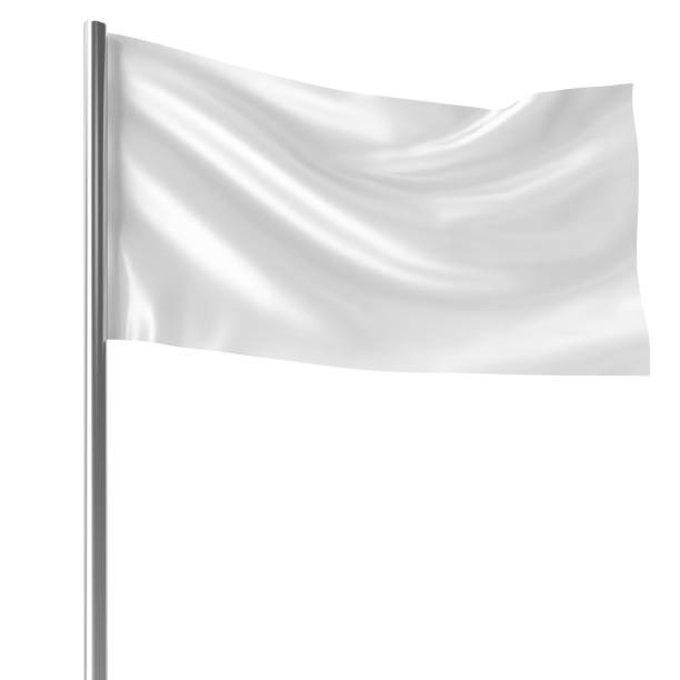 istock White flag on flagpole flying in the wind empty mock-up, flag isolated on white background. Blank Mock-up for your design projects. 3d rendering 664556654