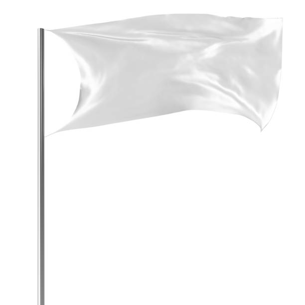 istock White flag on flagpole flying in the wind empty mock-up, flag isolated on white background. Blank Mock-up for your design projects. 3d rendering 664556662