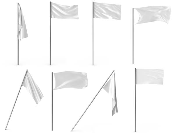 istock White advertising textile flags and banners set. Advertising flag banner and fabric canvas poster for your design projects. 3d rendering 664556664