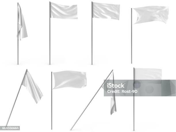 White Advertising Textile Flags And Banners Set Advertising Flag Banner And Fabric Canvas Poster For Your Design Projects 3d Rendering Stock Illustration - Download Image Now